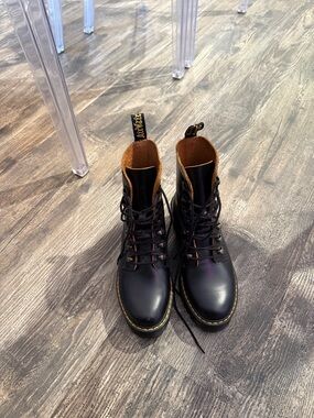 Dr. Martens Black Leather Lace-Up Combat Boots with Brown Interior